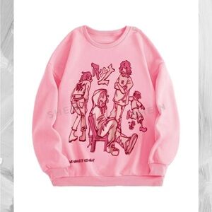 Baby Pink Slayr Women's Character & Letter Printed Round Neck Fleece Sweatshirt